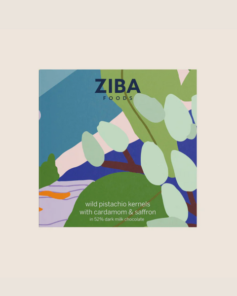 Ziba Foods, Wild Pistachio Kernals with Cardamom & Saffron Chocolate